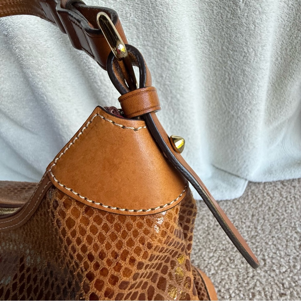 Vintage Dooney & Bourke Brown Leather Suede Shoulder Bag Snake Skin Embossed - Picture 6 of 16